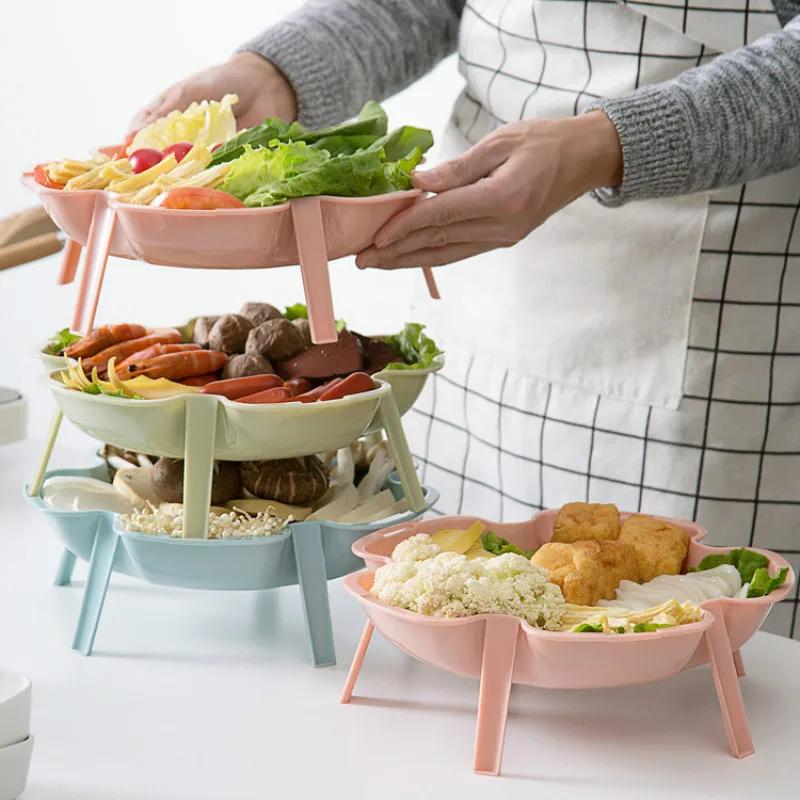1PCS Can Be Superimposed Flower Plate Hot Pot Side Dish Creative Home Tableware Fruit Plate Dessert Plate