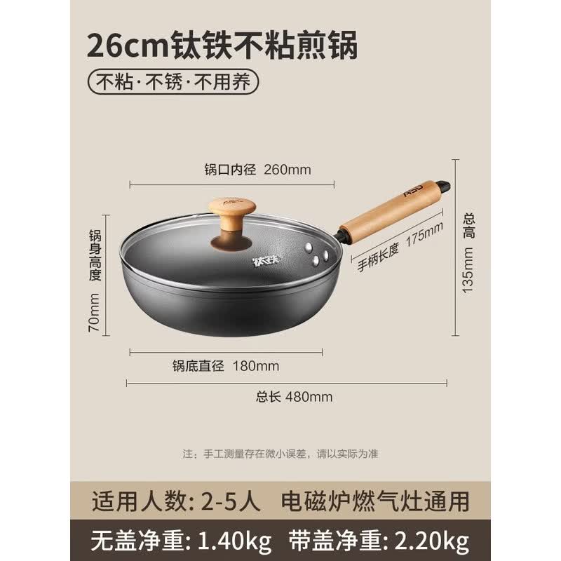 ASD 26cm Uncoated Titanium-Iron Hammered Deep Frying Pan