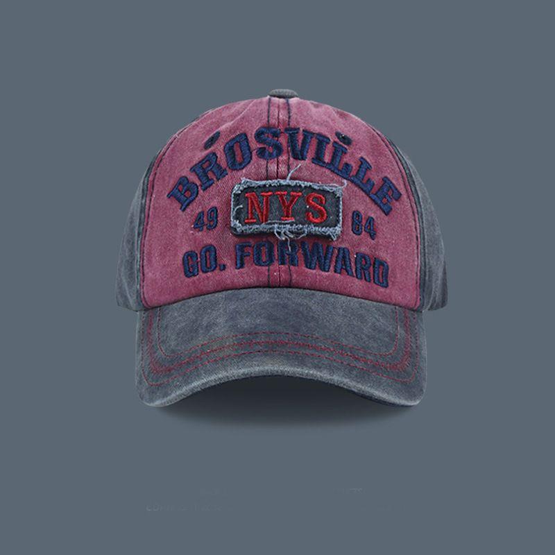 

New Arrival Retro Washed Baseball Cap Female Niche Personality Big Head Easiest for Match Three-Dimensional Embroider American Peaked Cap Male Wine Red Adjustable