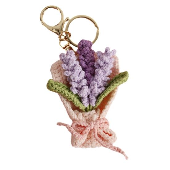 Keychain Pendant Hand Crocheted Flower Key Chain Colorful Yarn Roses Sunflower Charm Key Holder Bag Car Key Accessory