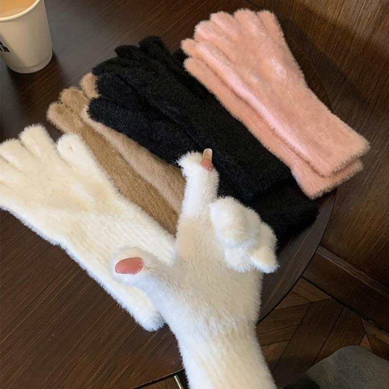 1 Paio Guanti Lunghi in Lana di Vison Dolce da Donna Invernali Ispessiti Lavorati a Maglia Caldi Corti Peluche Soffice Manopole Protettive per Braccia Antifreddo Guanti da Esterno