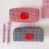 1Pcs Portable Canvas Pencil Case Tomato Gingham Storage Organizer Makeup Bag Large Capacity Cosmetic Bag Women Girls