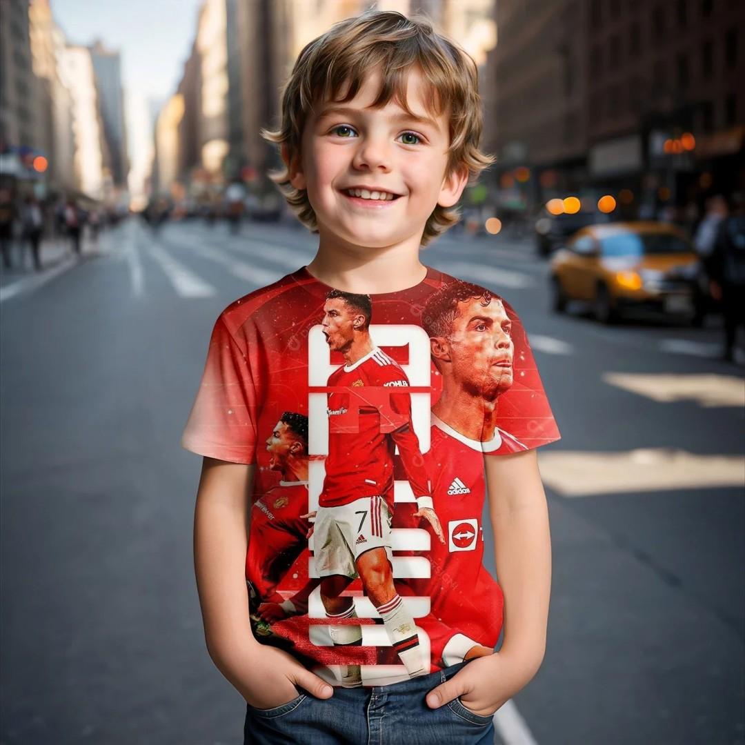 

Літні дитячі футболки з круглим вирізом та 3D-принтом з малюнком футбольної зірки Кріштіану Роналду, модні, повсякденні, з коротким рукавом 140
