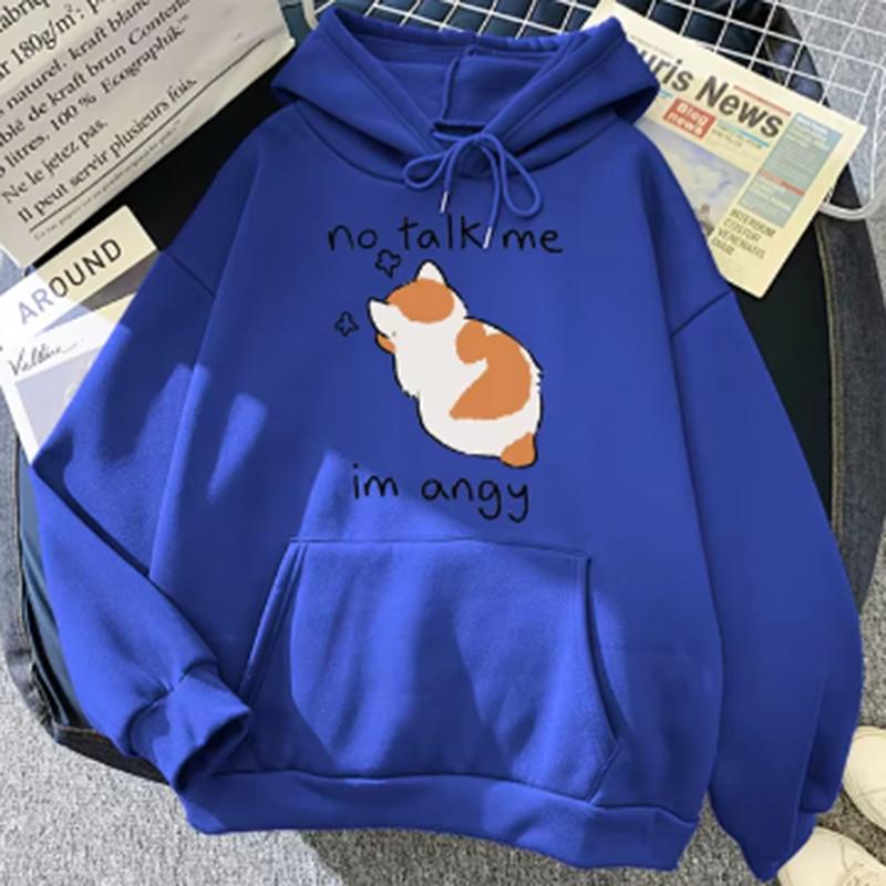 No Talk Me Cute Angry Cat Print Women Hoody Hip Hop Soft Sweatshirt Casual Fleece Sweatshirt Oversize Fleece Women Streetwear