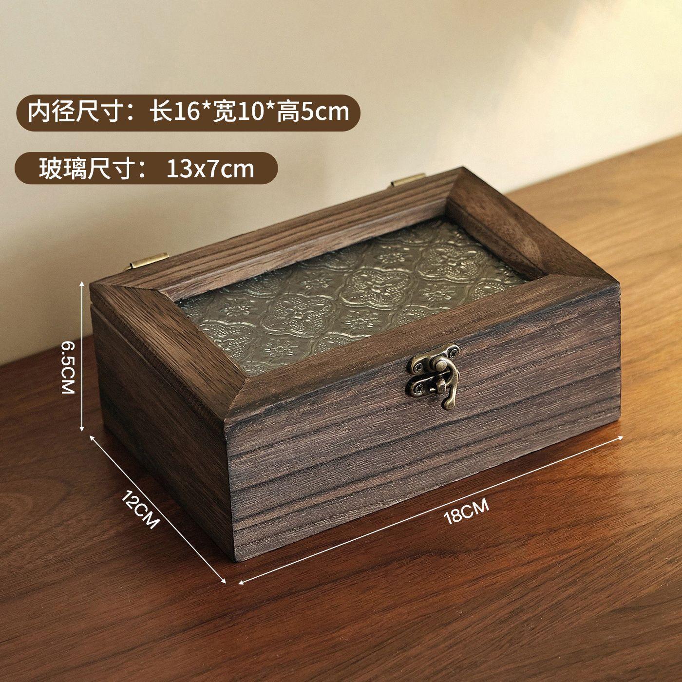 Retro Wooden Desktop Jewely Box Home Decoration Dressing Table Jewelry Box Begonia Flower Glass Storage Box Desk Organizer