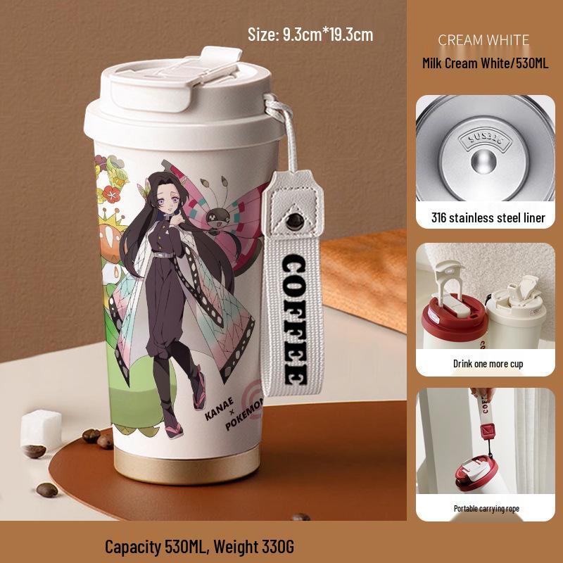 Demon Slayer Agatsuma Zenitsu Nerezový izolovaný hrnek se slámkou