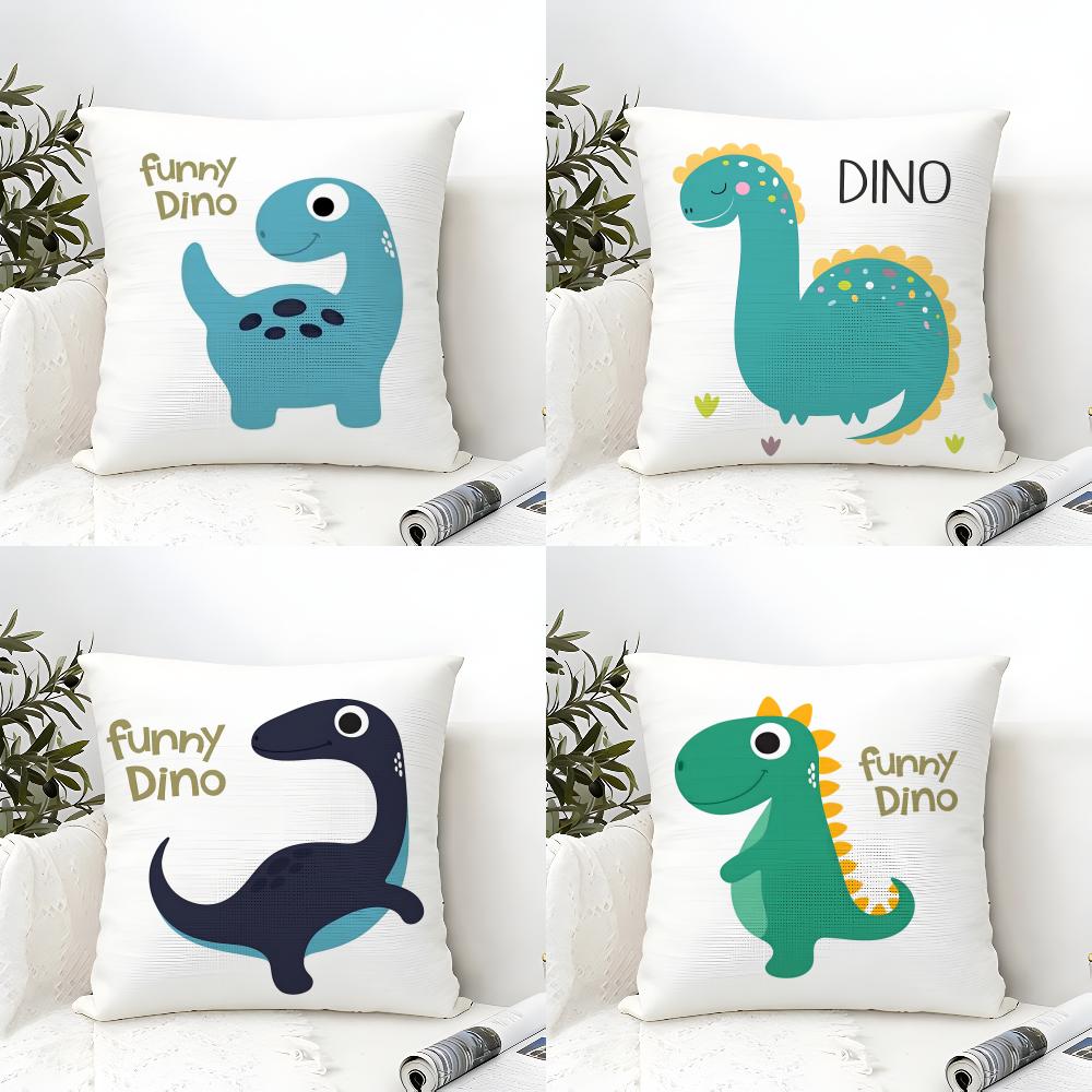 Cute Jurassic Dinosaur Pillow Case Natural Linen Double-Sided Printing Sofa Home Decor Cushion Cover