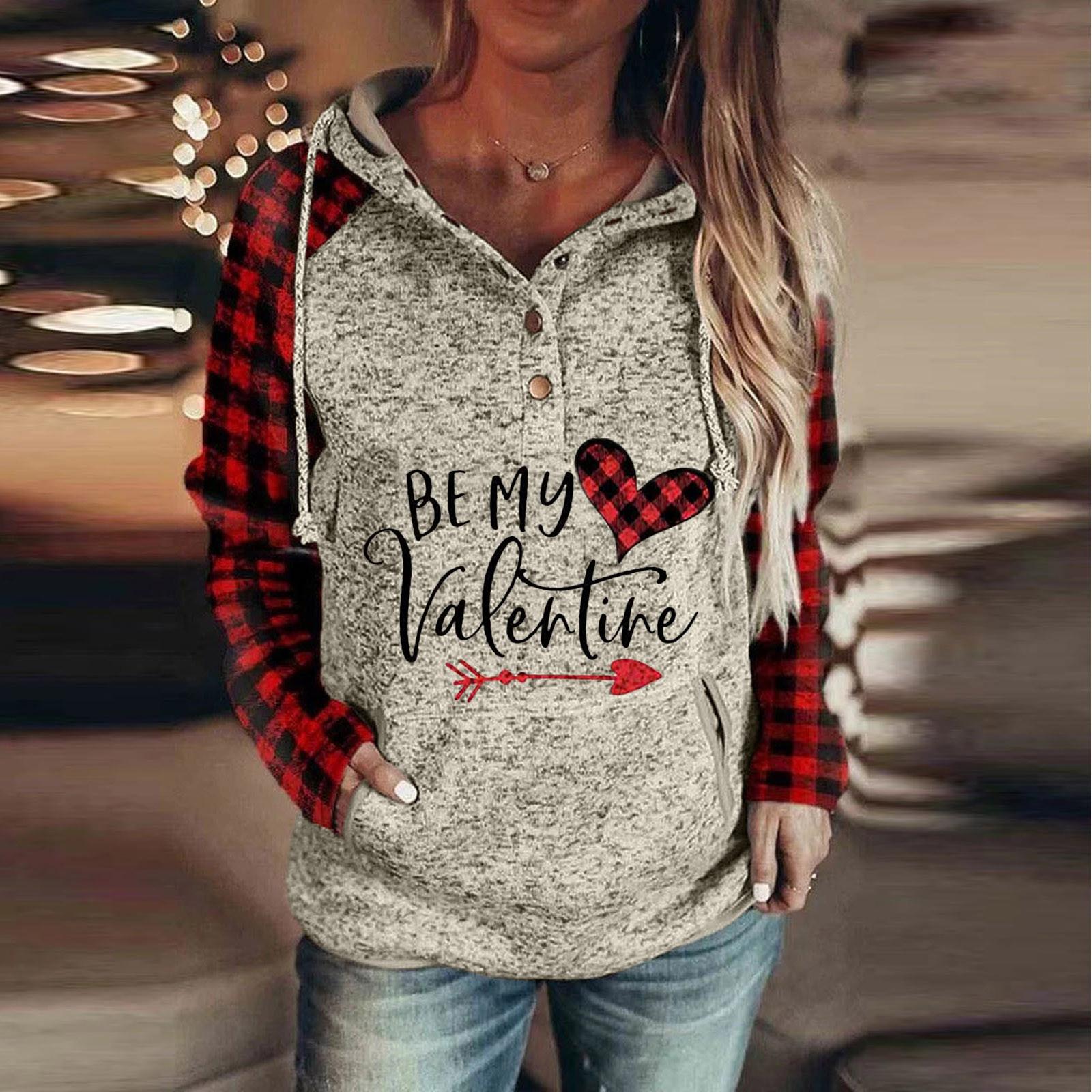 

Женский пуловер с капюшоном на пуговицах ко Дню святого Валентина, с карманами и кулиской XXXL