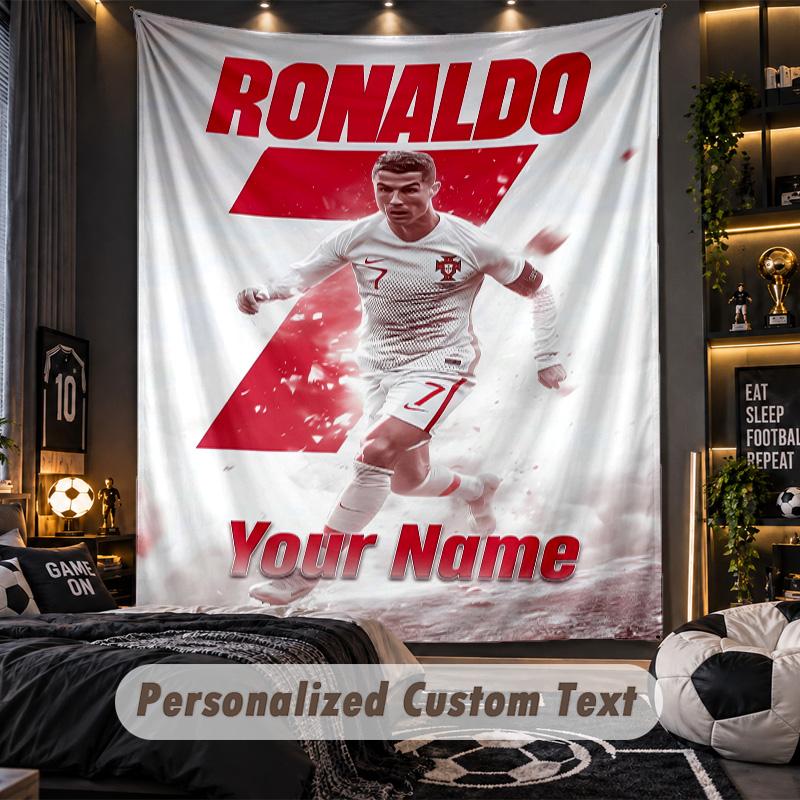 Wandteppich Cristiano Ronaldo Benutzerdefinierter Name Text Personalisierter Wandbehang Teppich Heimwanddekoration