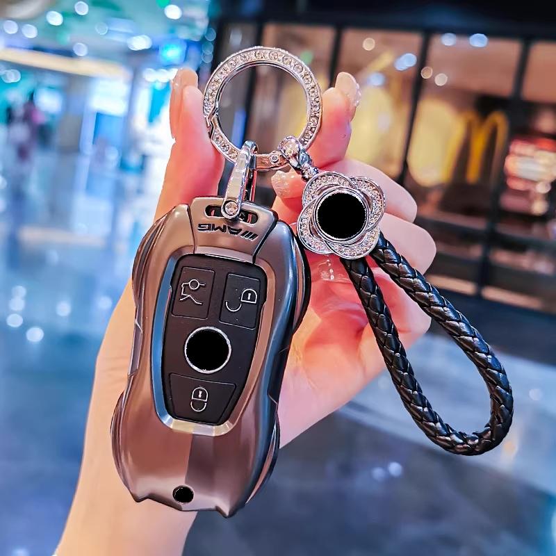 Car Key Case Cover For Mercedes Benz C E A B S Class Gle Gla Glb, Soft Tpu Key Fob Protector With Luxury Zinc Alloy Frame