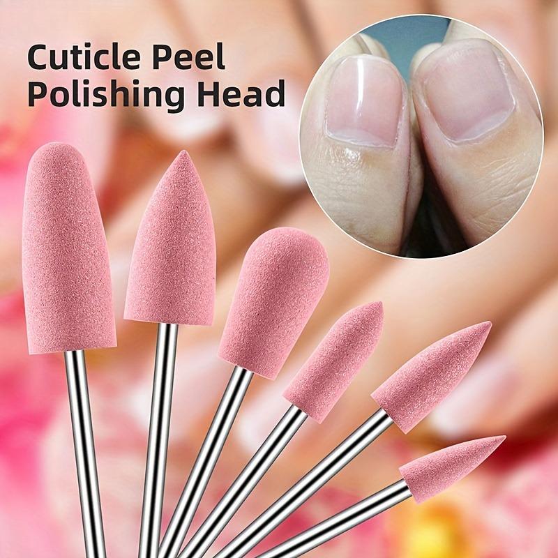 6-Pack Silicone Nail Drill and Polishing Bits for Acrylic Gel Nails, Triangular Tip Burr Remover with Grit Polish