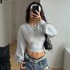 Sudadera con capucha corta para mujer Y2k, manga de farol, Streetwear, ajuste ceñido, top de manga larga