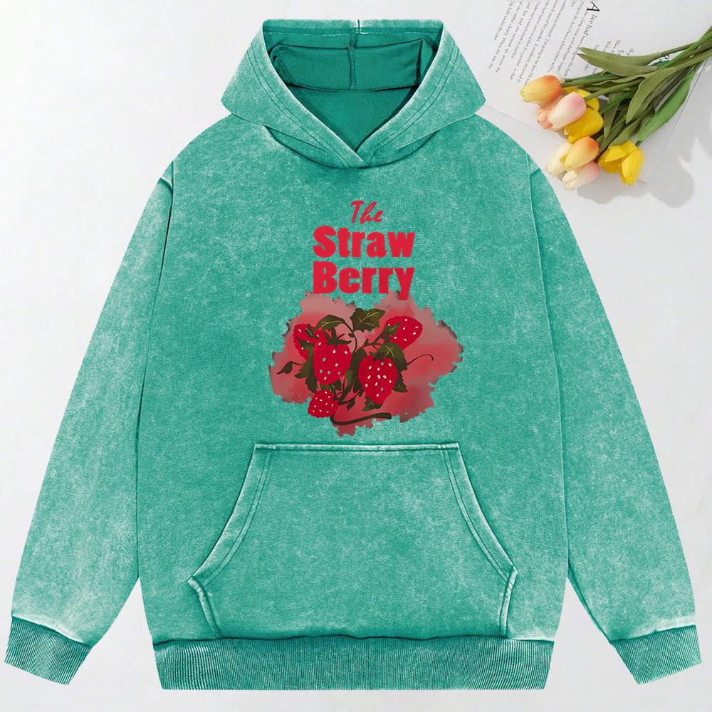 Summer Graffiti Strawberry  Print Women Washed Hoodie Casual All-Match Hoody Retro Loose Pullovers Clothing Women