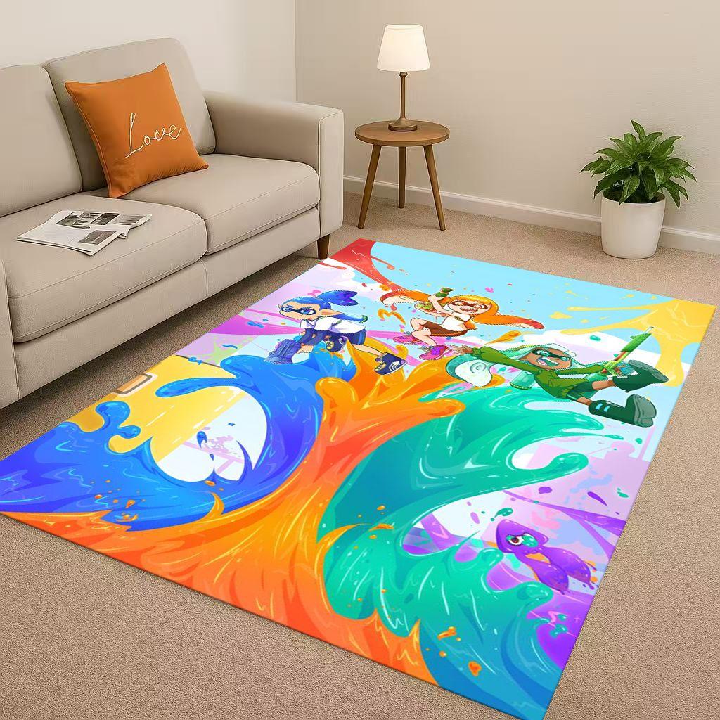 3D Splatoon Game Cartoon Living Room Non Slip Area Rug Soft Carpet for Bedroom Playroom Sofa,Easy Clean Home Decor Doormat