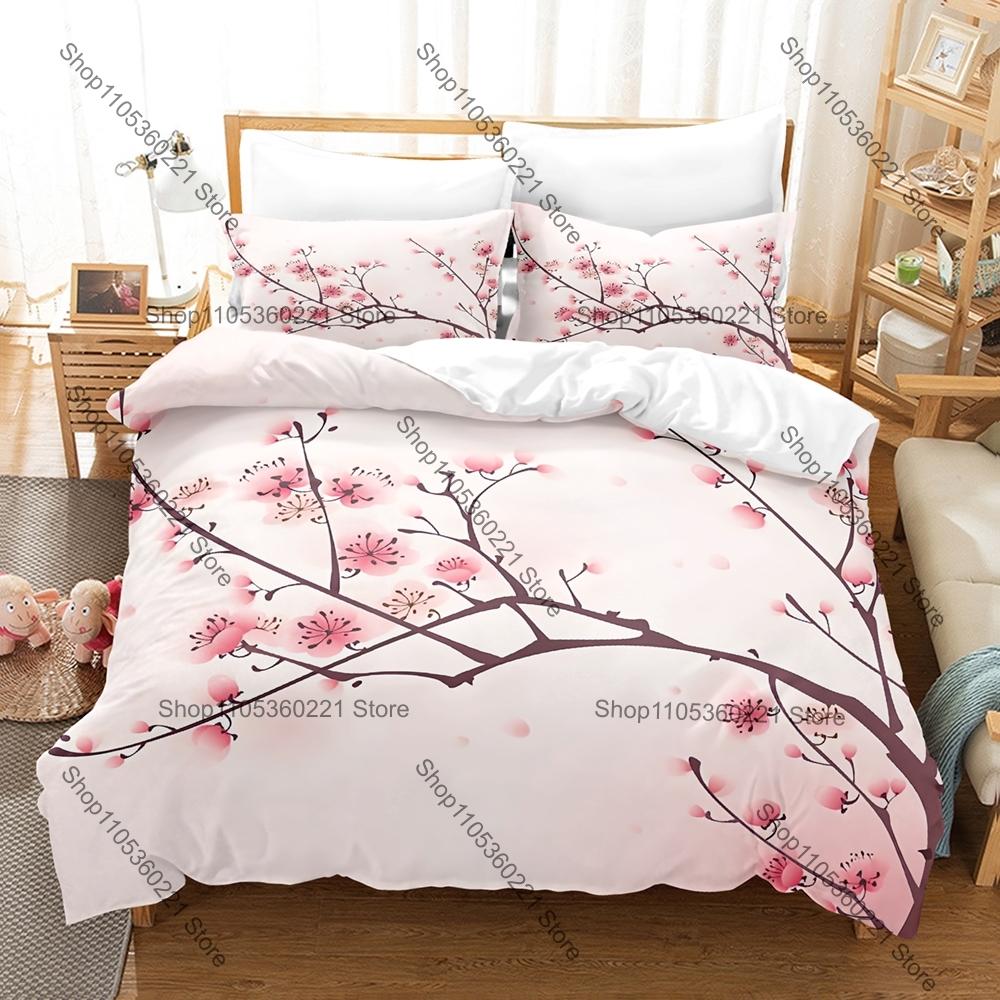 Japanisches Kirschblüten-Bettwäscheset Einzelbett Zweibettbett Vollgröße Queen-Size King-Size Bettwäscheset Schlafzimmer für Erwachsene Bettbezug-Sets Anime-Bettwäscheset