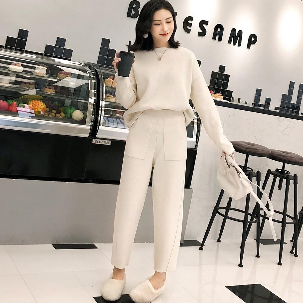 Dámské dvoudílné sady pletených svetrů Zimní tepláky Jaro Podzim Móda CHIC Mikiny Outwear Kalhoty Dámské