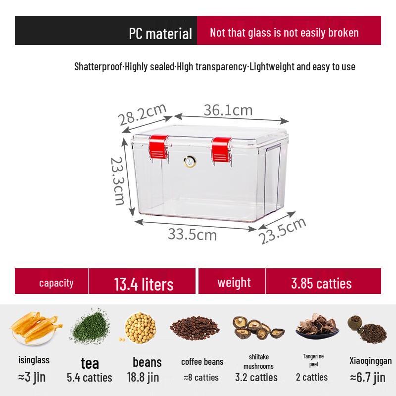 13.4L PC Acrylic Sealed Storage Box with Temp/Humidity Gauge