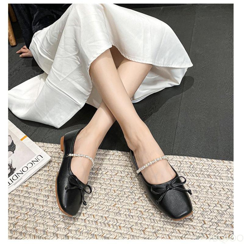 Elegant Minimalist Soft-soled Shoes Retro Temperament Bow Flat Shoes Women Summer New Fashionable Versatile Square Toe Sandals