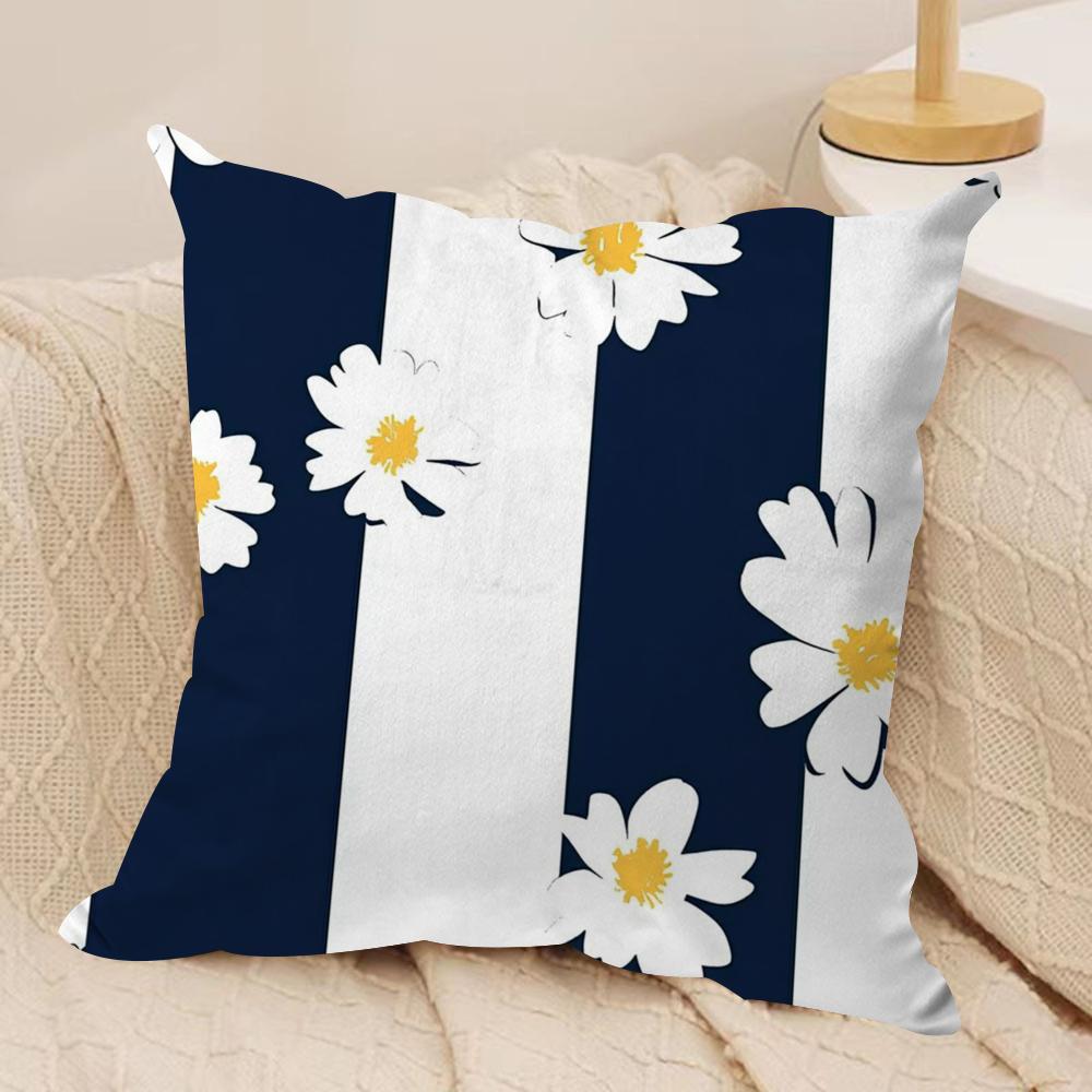 Clear Striped Daisy Cushion Cover Soft Plush Fabric DoubleSided Printed Sofa Cushion Cover for All Seasons Home Decor Gift