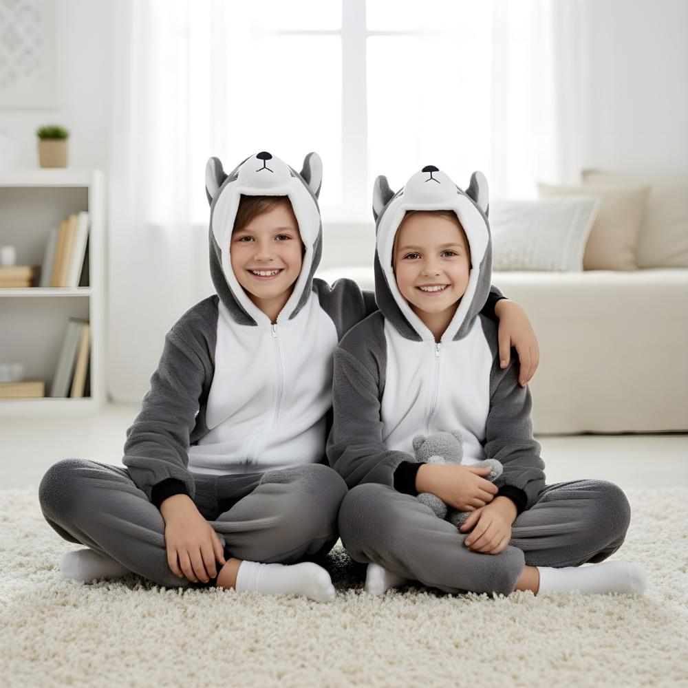 Piżama Onesie Kigurumi Kostium Przebranie Szary Husky Dzieci 95 - 105Cm