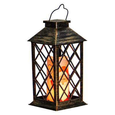 20led Electronic Candle Light Santa-claus Pattern Retro Hollow Iron Art Lantern Battery Powered