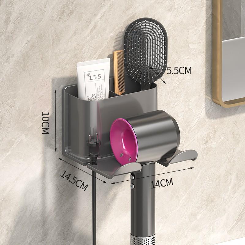 

Punch-Free Wall-Mounted Bathroom Hair Dryer and Storage Rack серый
