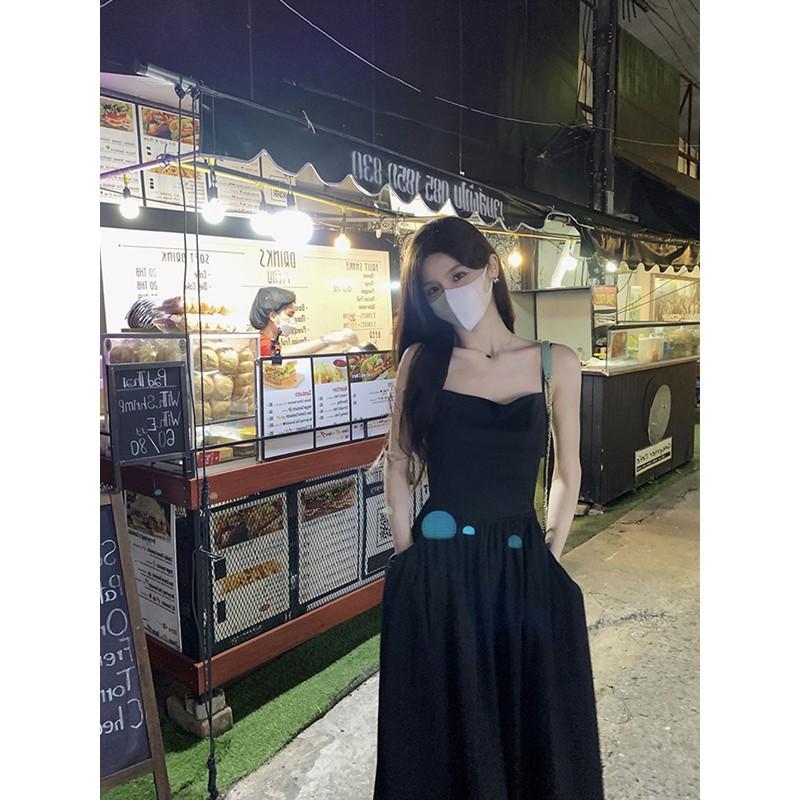 Halter Suspender Dress Female Summer Back Strap Design Waist Fairy Seaside Vacation Beach Long Skirt
