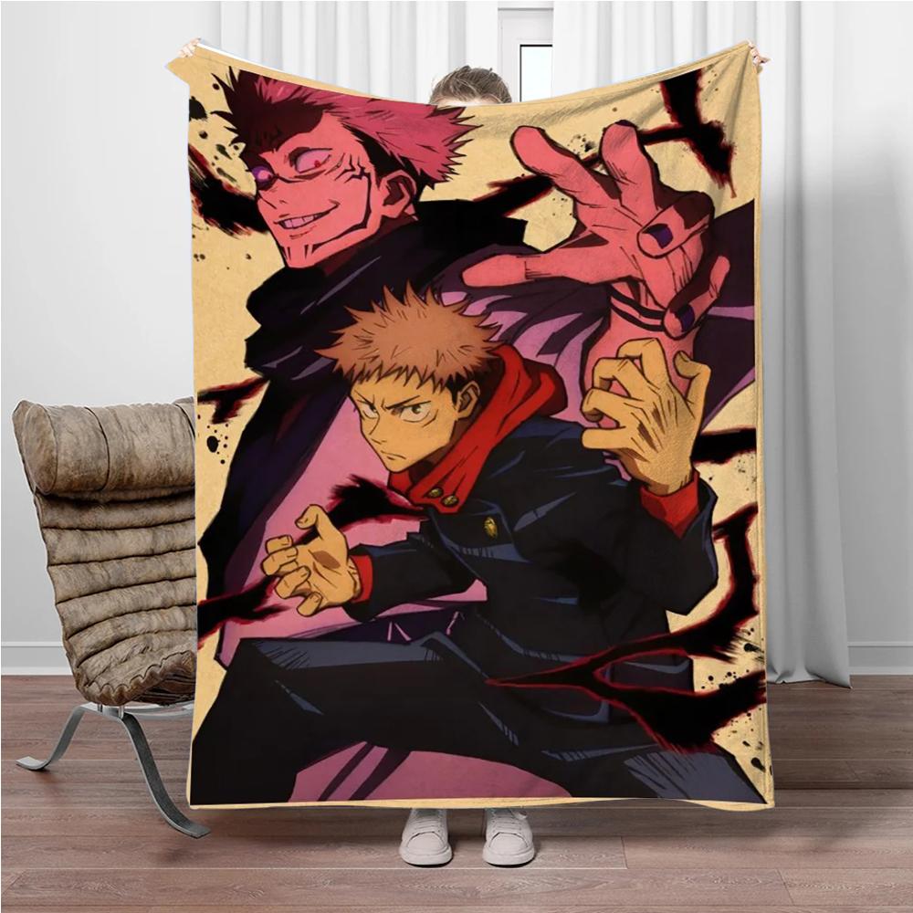 Vintage Anime J-Jujutsu-Kaisen Flannel Blankets Keep Warm Throw Blanket Comfortable Blanket for Picnic Beds Sofa Home Bedroom
