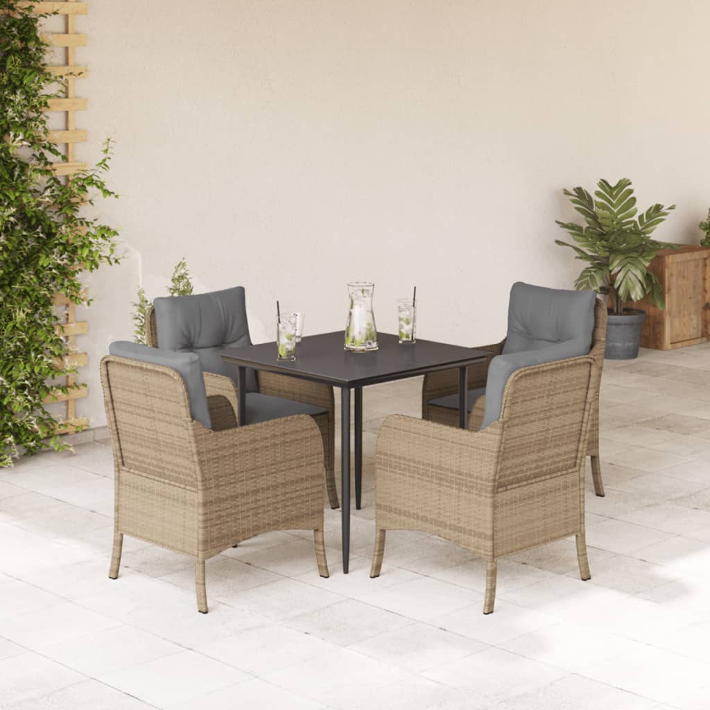 Vidaxl 5-Cz. Garden Furniture Set With Cushions, Beige, Poly Rattan