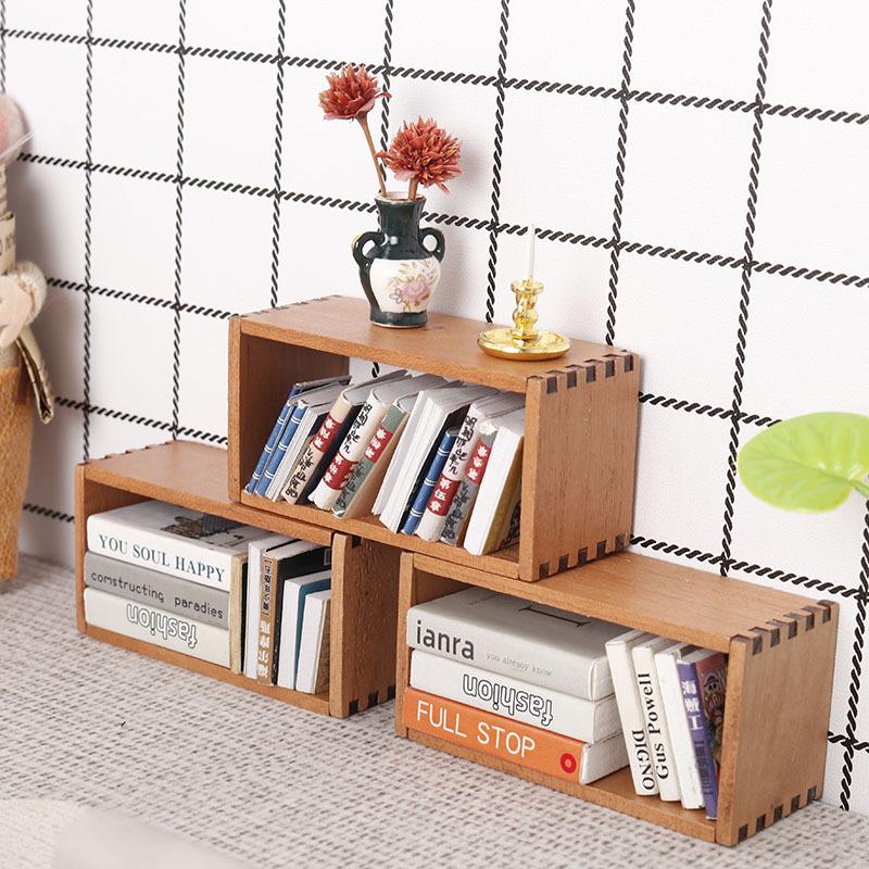 1Pcs 1:12 Dollhouse Miniature Wooden Storage Cabinet Storage Rack Bookshelf Model Furniture Accessories Toys