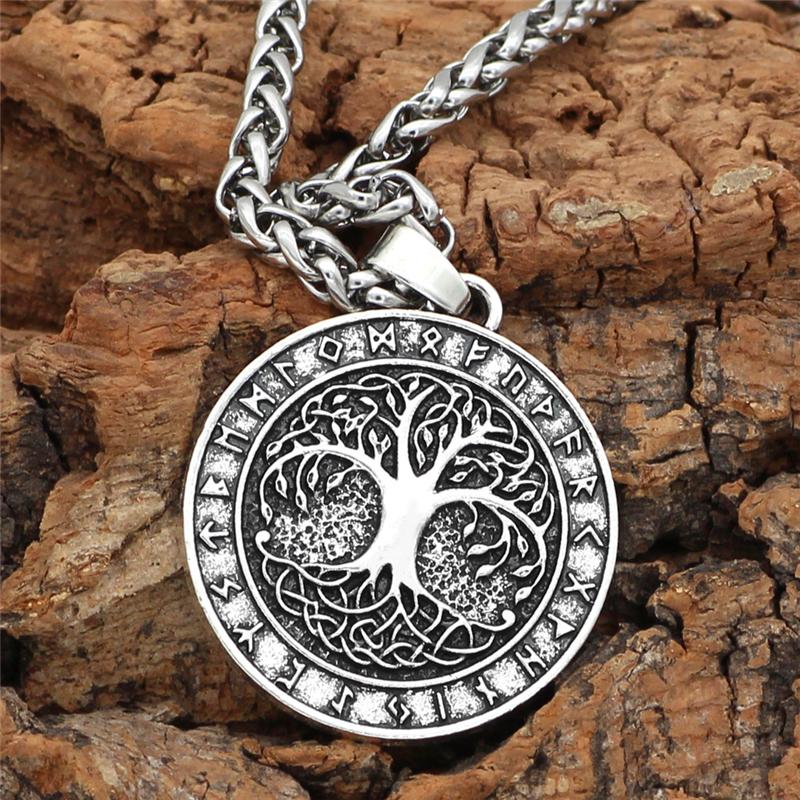 Nordic Tree of Life Pendant Viking Rune Necklace Antique Bronze Silver Jewelry Gift for Men Women
