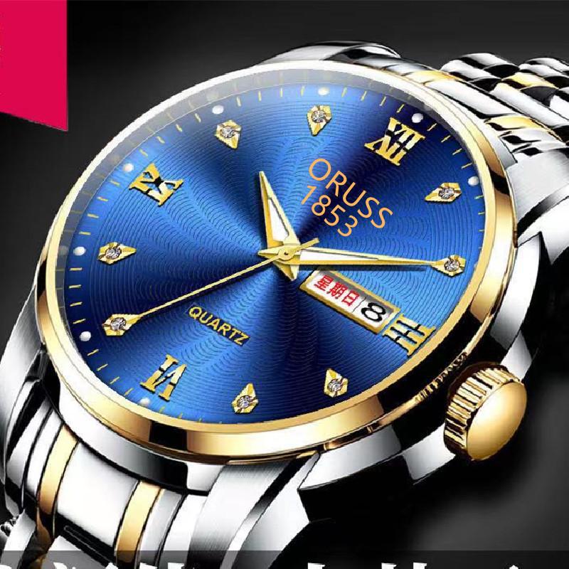 Automatische Uhrwerk Quarzuhr Uhr Herren wasserdichte leuchtende Armbanduhr Doppelkalender Diamanten Freizeituhr
