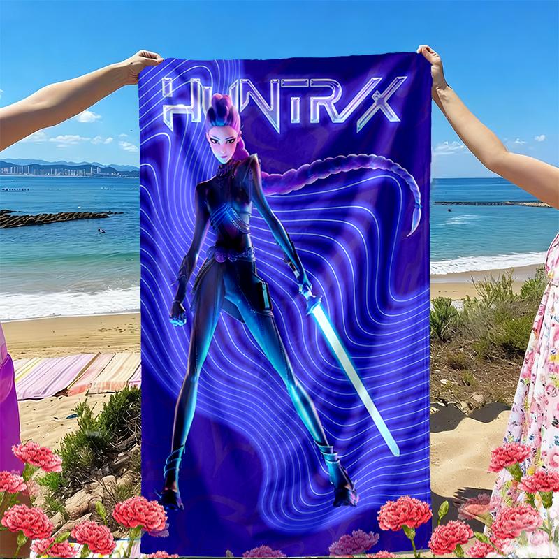 Ręcznik plażowy z nadrukiem KPop Demon Hunters, Wszechstronny lekki chłonny ręcznik plażowy do basenu, surfingu, jogi, łazienki, idealny prezent urodzinowy, świąteczny