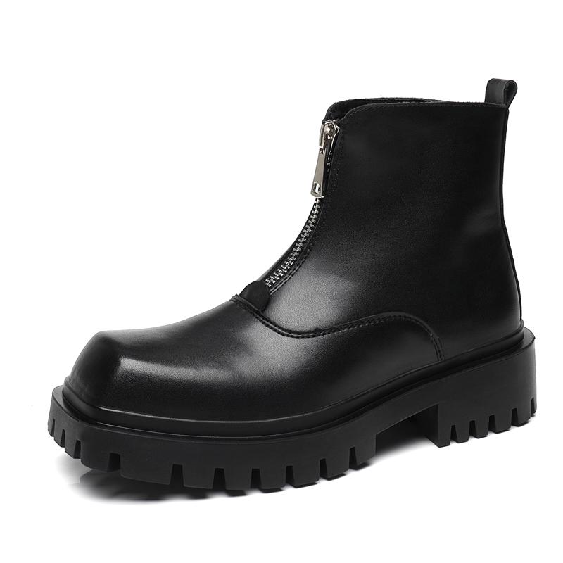 Fashion British Style Men High Top Outdoor Waterproof Boots Fashion Casual Leather Thick Bottom Short Boots High Quality Round Toe Boots