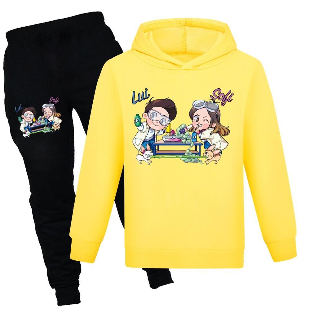 Kids Cotton Cartoon Hoodie And Jogging Pants Set For Winter And Spring Play
