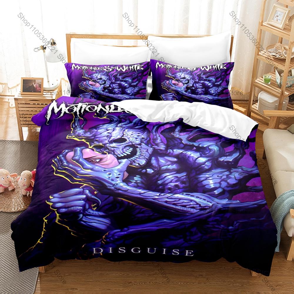 Spookachtige Zombie Schedel Grafisch M-Motionless In White Metalcore Beddengoed Set Dekbedovertrek Met 2 Kussenslopen Tiener Gotische Slaapkamer Decor