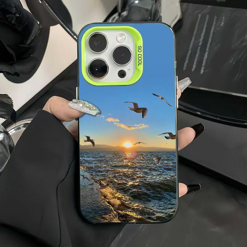 Sunrise Ocean Seagull Phone Case for Apple iPhone16promax- Soft Silicone Shockproof Creative Cover On