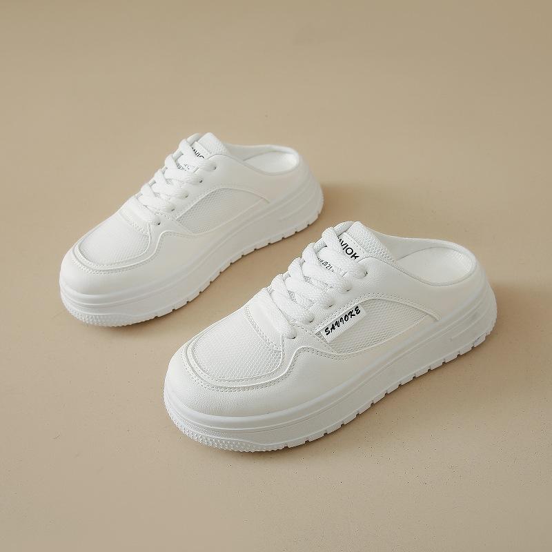 Mesh Bag Head Half Slippers Women's Outer Wear 2025 Summer New Flat Shoes Casual One-pedal Lazy Little White Shoes