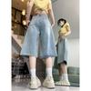 Retro Blue Wide Short Jeans Women Baggy Y2k Jorts Casual Vintage Streetwear Harajuku Korean Style Denim Shorts Basic Summer