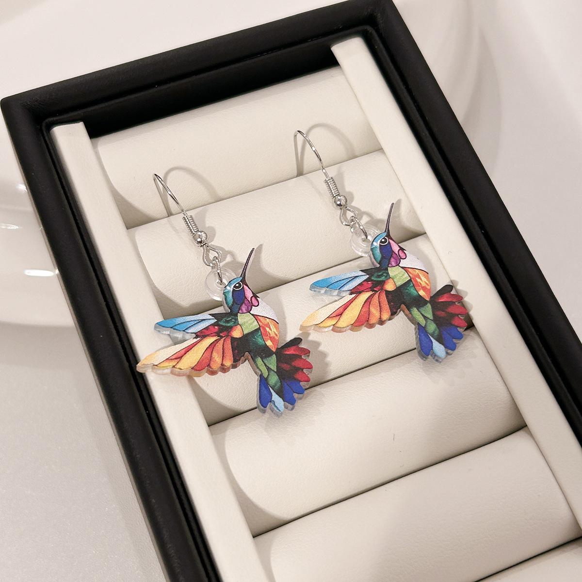 

Beautiful Bird Starts the Spring, Colorful Fashion Retro Mid-century Style Ins Network Sense Earrings