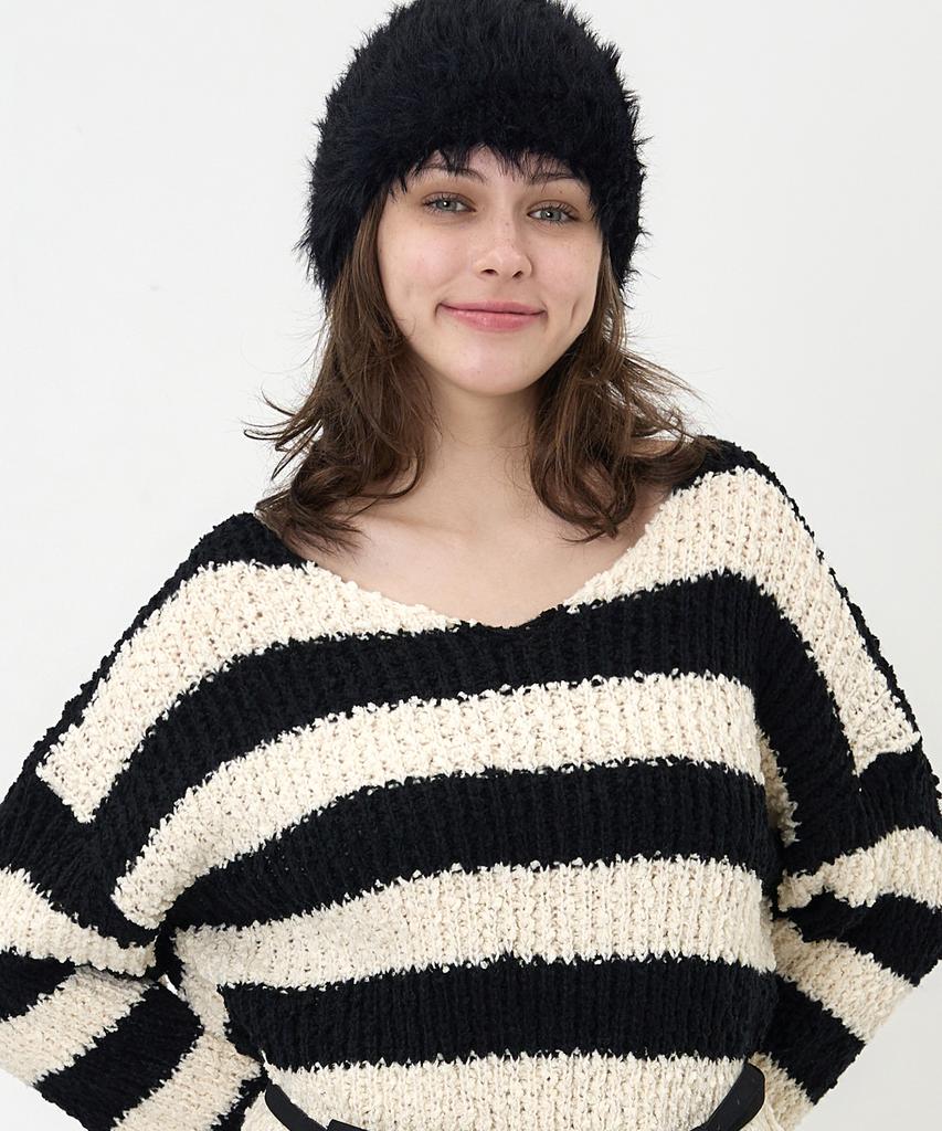 THE-ABON Snow Fur Beanie White