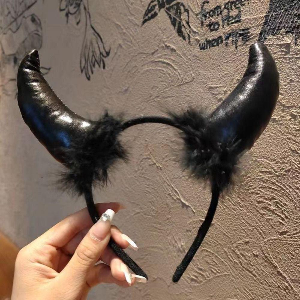 Cosplay Ox Horns Headband Headpiece Demon Hair Hoop Puffy Halloween Hair Band  Kids