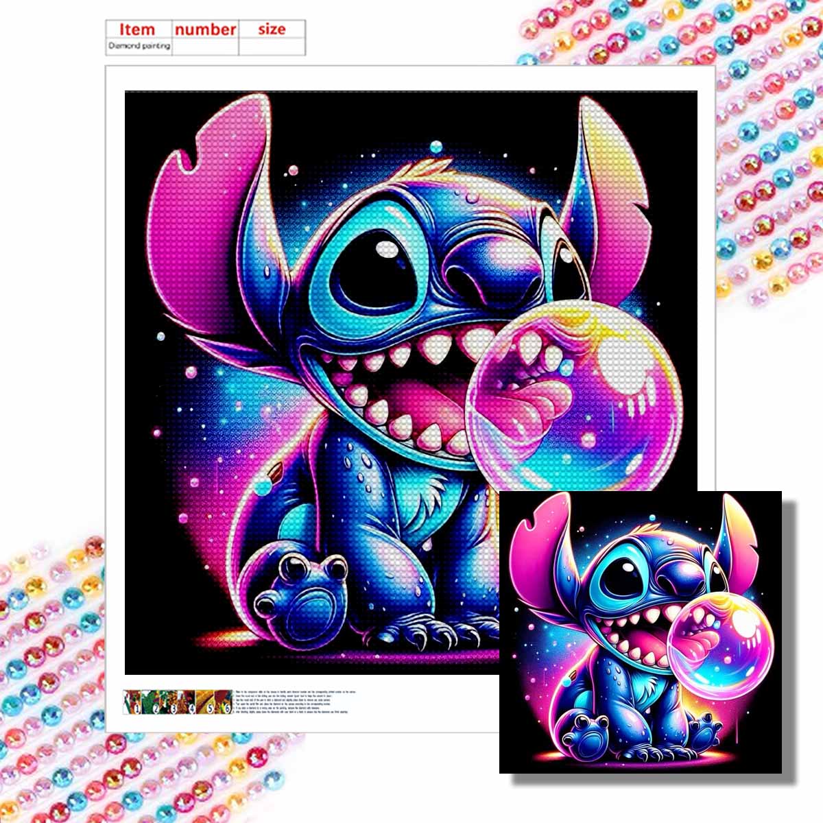 

Алмазная вышивка своими руками Стич пускает пузыри Набор для вышивания крестиком Мозаичное искусство Алмазная живопись Полный круглый алмаз Украшение для дома Round 20x20cm