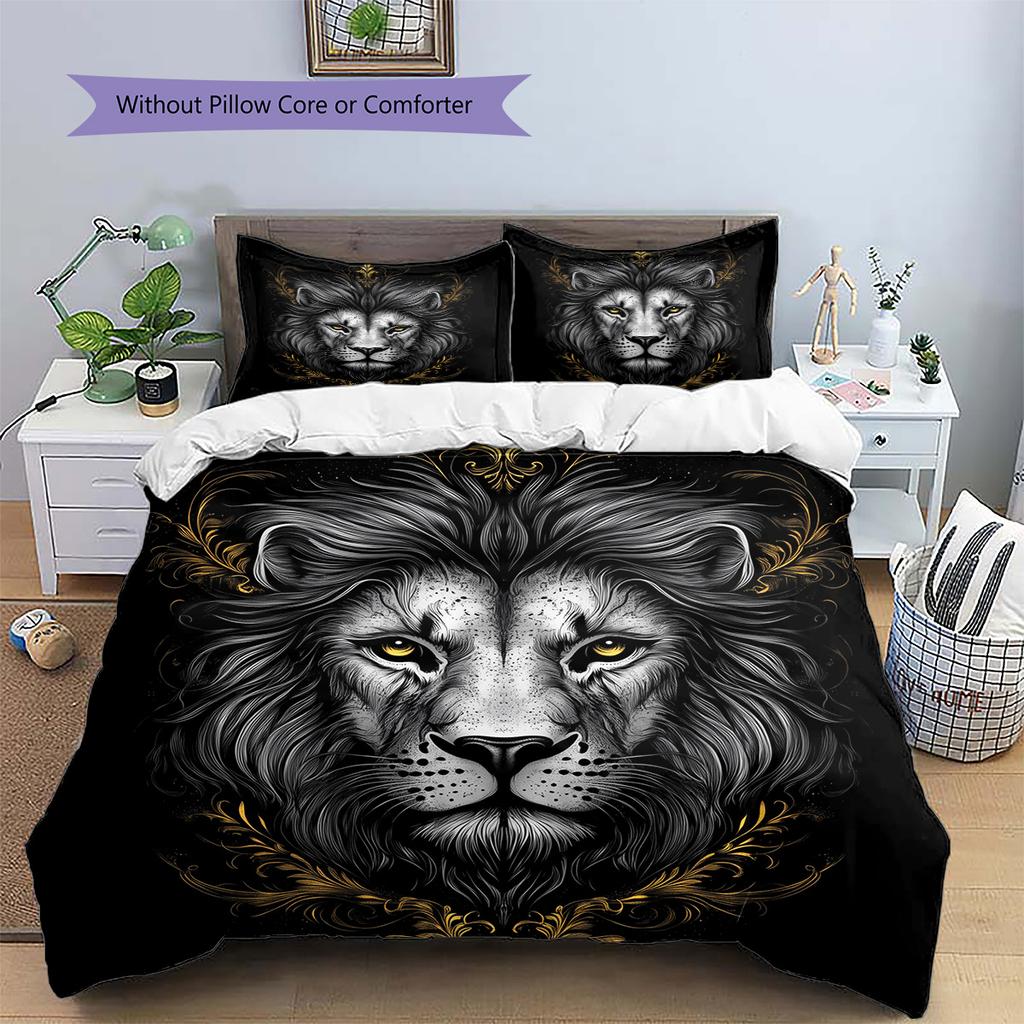 Black and White Lion Pattern Bedding Quilt Set  Home Decoration  Gift (1 * duvet cover + 2 * pillowcase  without core)