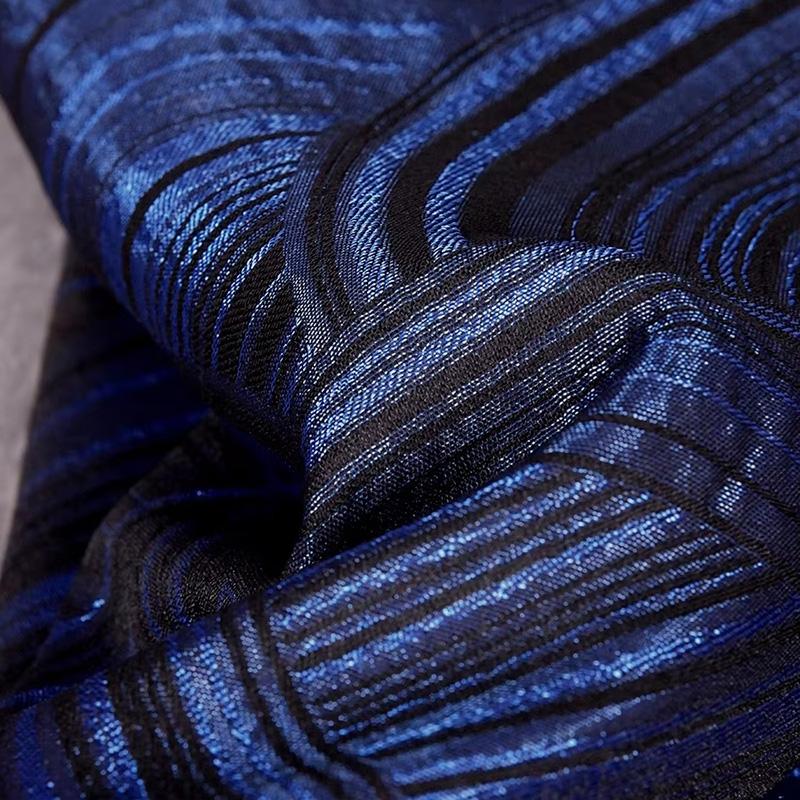 

Retro Blue Ethnic Wind Geometric Stripe Pattern Dress Jacquard Fabric Breathable Bright Silk Clothing Texture Designer Fabric 50 x 140cm