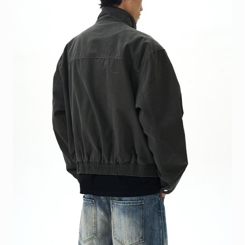 Unisex Retro Stand-Collar Bomber Jacket - Spring/Autumn Short Loose Casual Outerwear