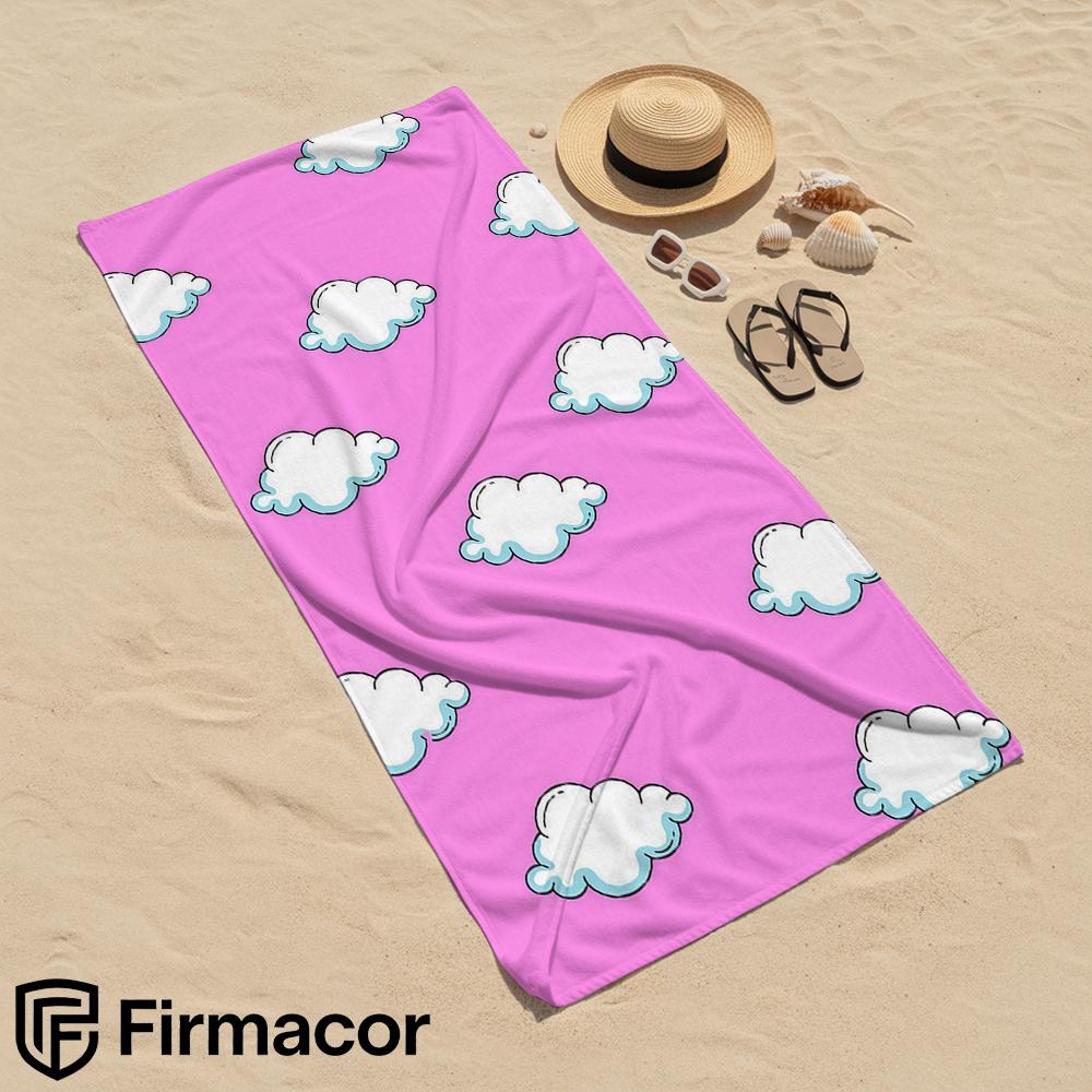 Pink Cartoon Cloud Cartoon Anime Beach Towel Microfiber Quick Dry Super Absorbent Soft Bath Towel for Kids Adults Travel