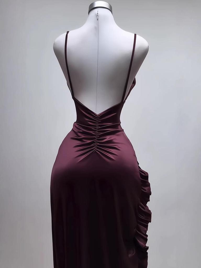 Elegant 2026 Sleeveless Satin Dress with Spaghetti Straps - European & American Summer Fashion