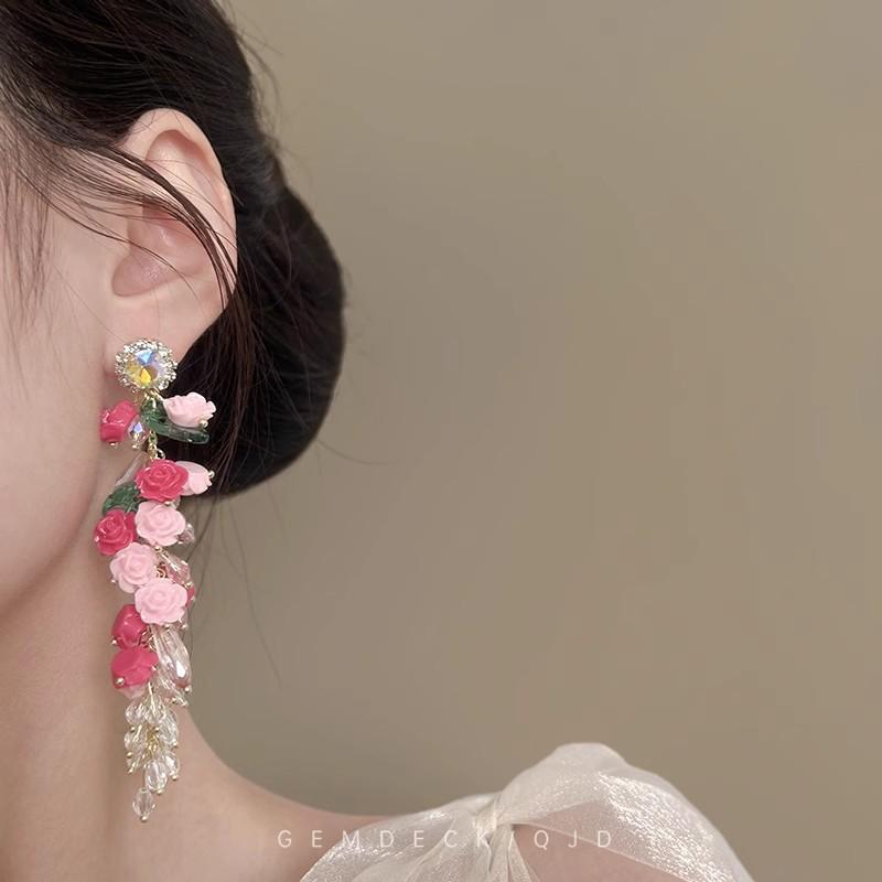 Luxurious European & American Diamond Tassel Stud Earrings for Evenings and Parties