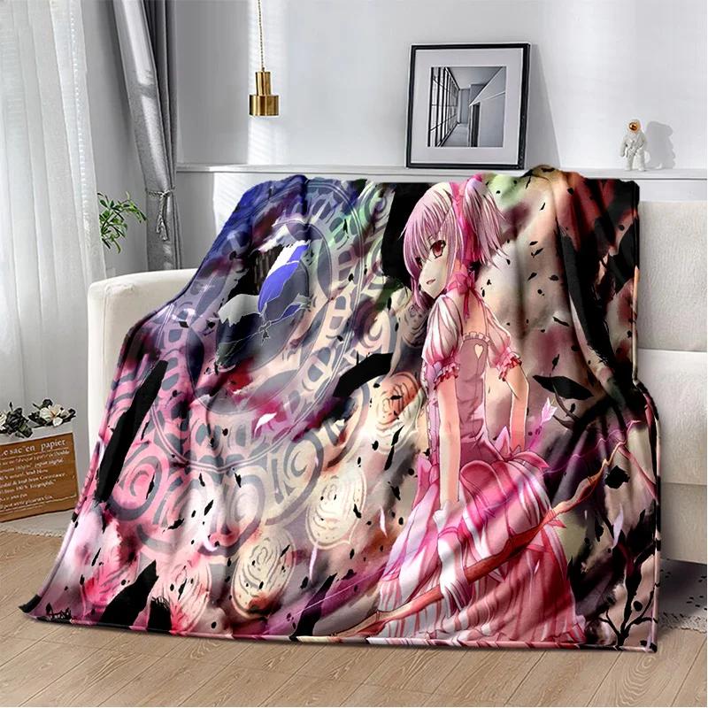 Karikatür Puella Magi Madoka Magica Battaniye, Yumuşak Atmak Battaniye Ev Yatak Odası Yatak Kanepe Piknik Seyahat Ofis Kapak Battaniye Çocuklar için